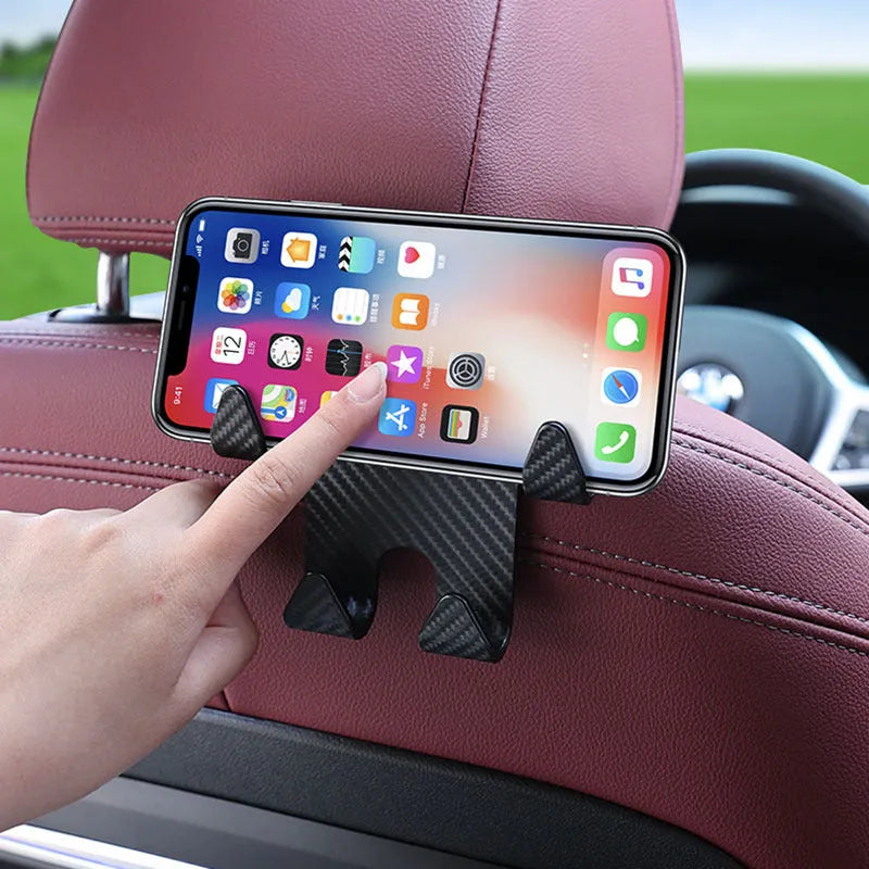 Black ABS car multifunction hook bracket with integrated mobile phone holder for rear seat storage