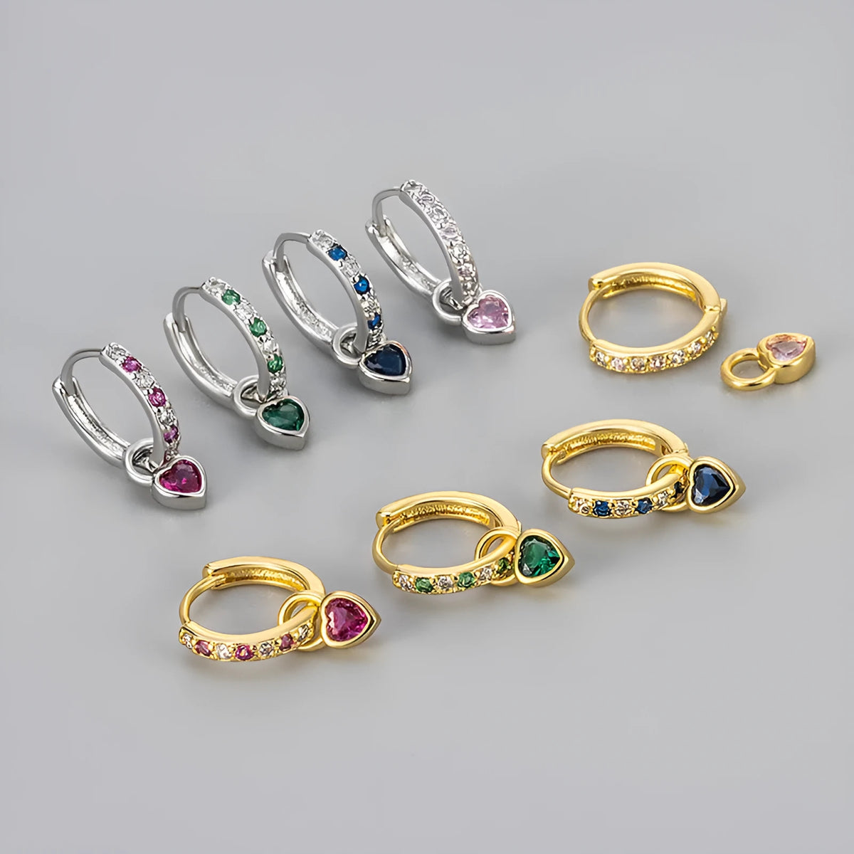 Women's heart-shaped fashion earrings with a coloured loving heart ear clip, available with zircon, corundum or beka stone.