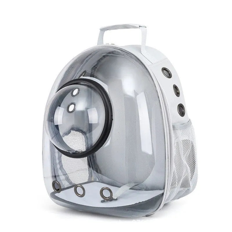 A grey PC plastic pet carrier bag with a side-opening door, shown on a white background.
