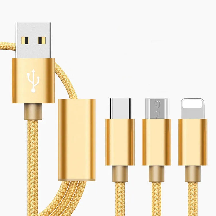 Three-in-one micro USB charging cable with 1.2 metre length in multiple colour options