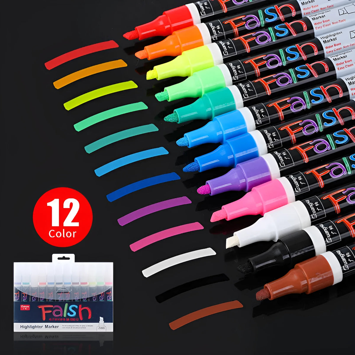 Oblique-shaped 6mm fluorescent board highlighter with plastic shell and 8-colour set on card packaging.