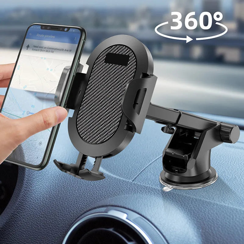 Auto lock car phone holder mounted on vehicle air vent holding smartphone