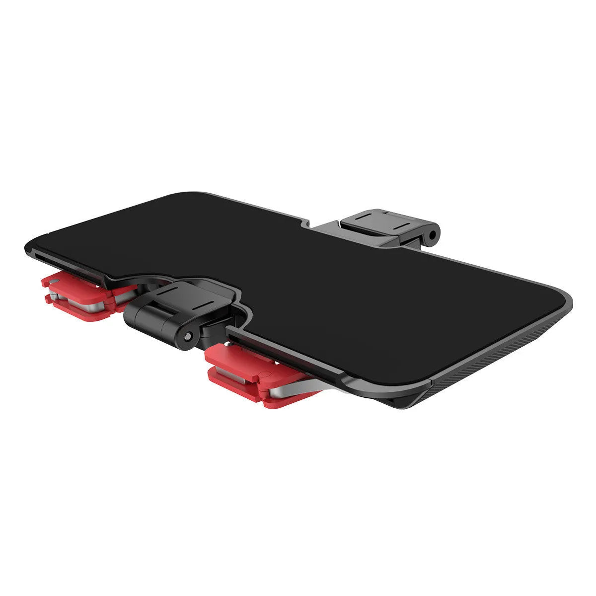 Black PG-9137 mobile phone gaming bracket showing the hidden trigger on the back and telescopic fixing clip.