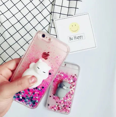 Set of four colourful cat-themed phone cases for iPhone with glitter details