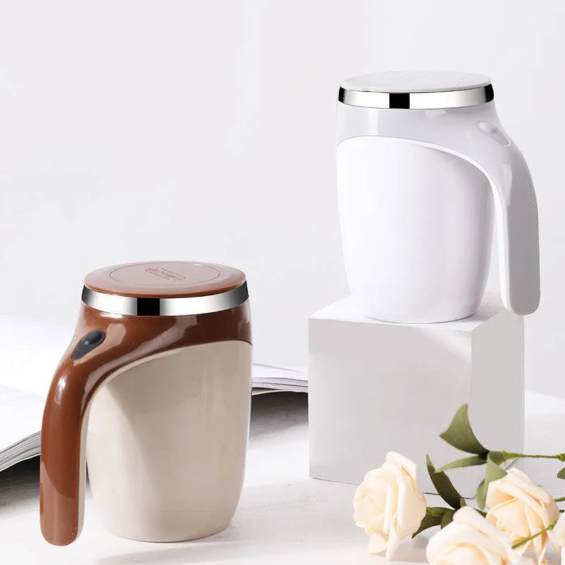 Rechargeable automatic stirring cup with ABS shell and 304 stainless steel liner, 301-400ml, white or brown