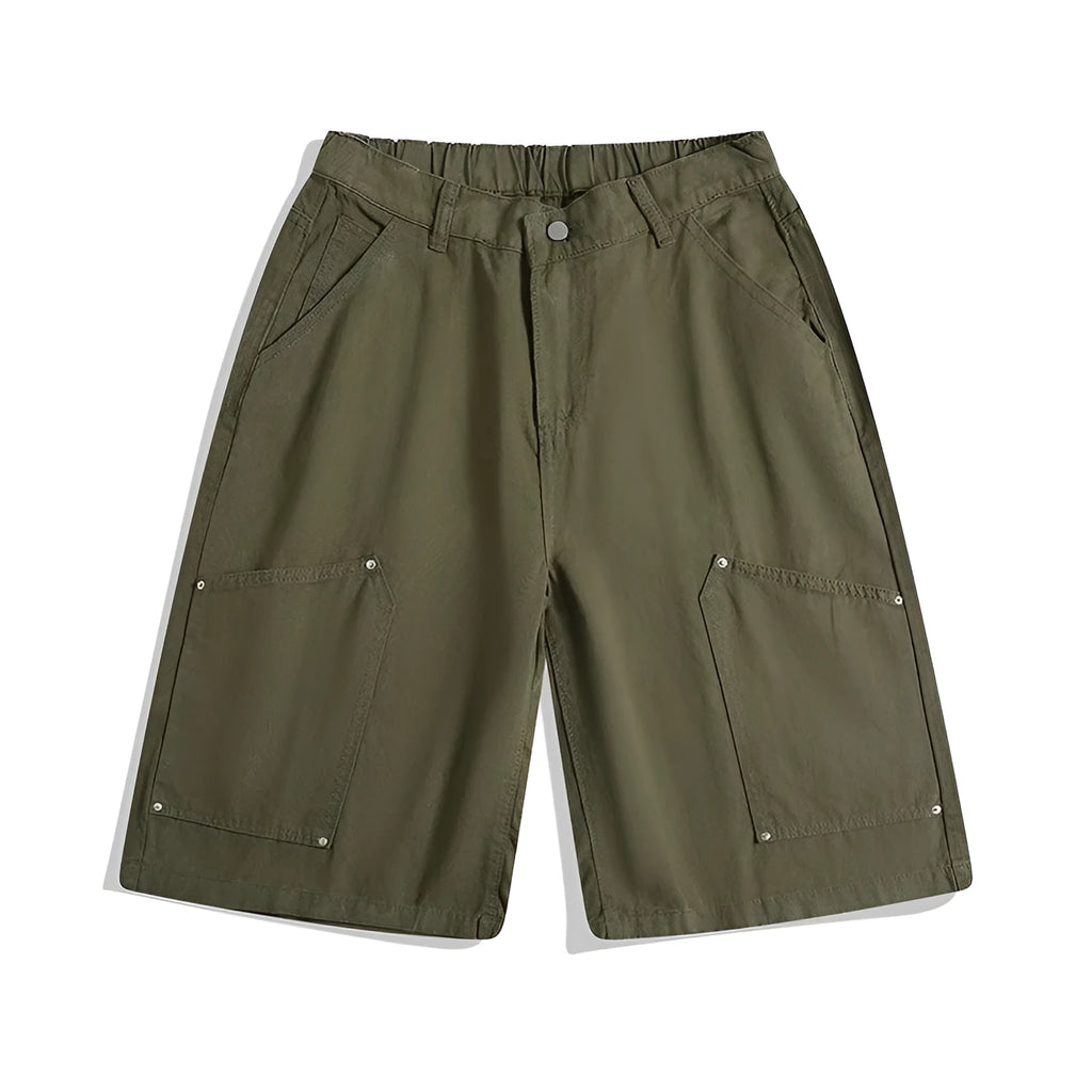 Women's loose fit cropped workwear pants with wide-leg design and rivet detailing
