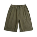 Women's loose fit cropped workwear pants with wide-leg design and rivet detailing