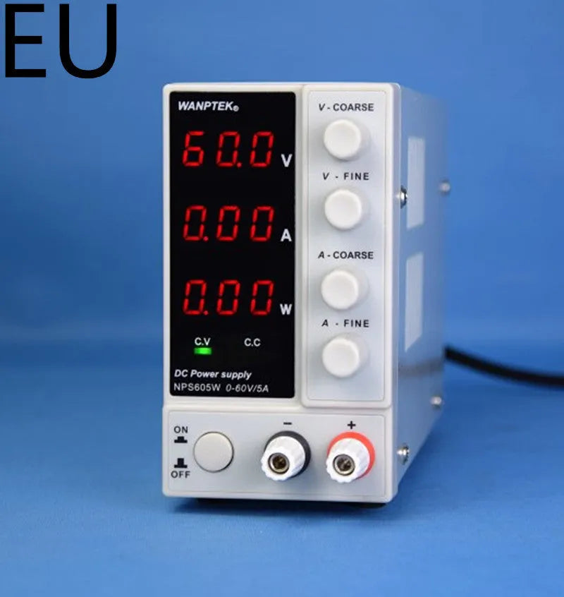 White NPS605W adjustable DC laboratory bench power supply with 0-60V 0-5A output.
