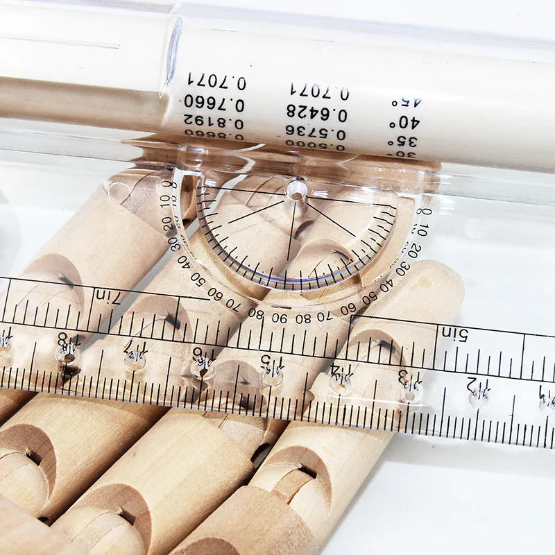 30cm plastic rolling ruler with calibrated rollers, angle and arc rapporteur, magnifying glass, and hole vertical line drawing function