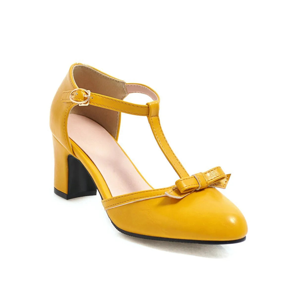 Women's apricot chunky heel sandals with bow tie, hollow out detail, and 6.5cm mid-heel