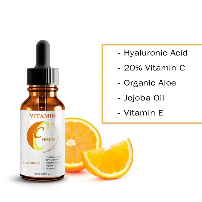 Bottle of vitamin C hyaluronic acid facial serum for skin brightening and moisturising