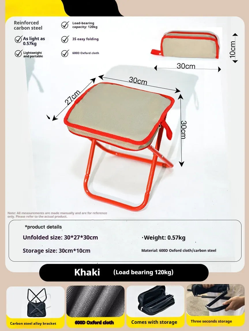 Lightweight foldable camp stool in pencil box design with Oxford cloth fabric