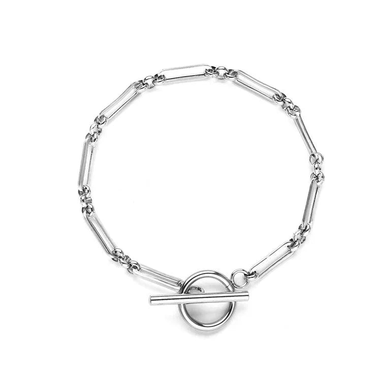 Stainless steel Chopin chain necklace and bracelet set with electroplated gold or silver finish, unisex simple design