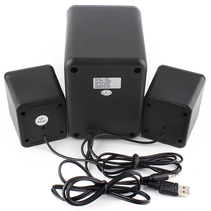 Green 2.1 USB computer speaker with colourful glowing light and dual connectivity ports