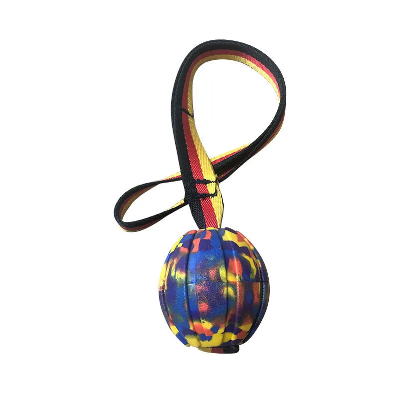 Floating EVA foam dog training ball in camouflage colour with tetherball knot design for water play
