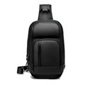 Black PVC outdoor leisure shoulder bag with air cushion strap showing organisational pockets