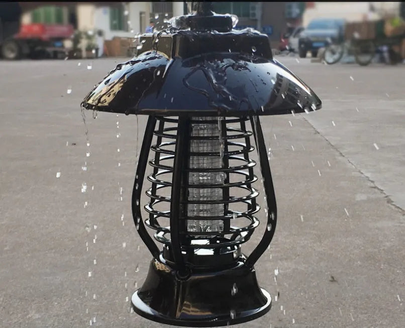 White and black solar mosquito lamp with solar panel, 24 LEDs, and two-way switch for outdoor insect control.