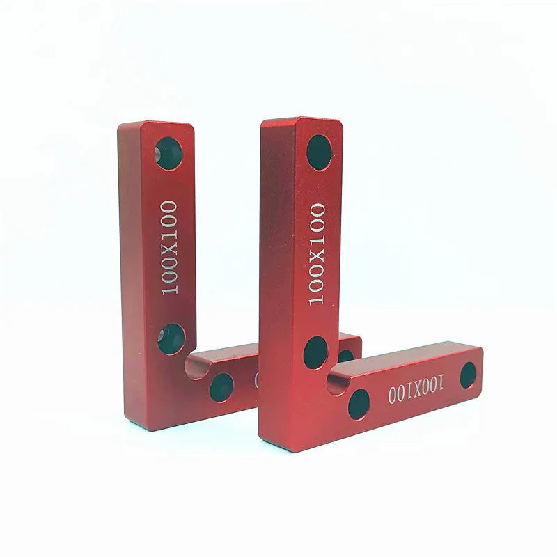 Aluminium woodworking right angle positioning block with scale markings for 90-degree jigsaw clamping