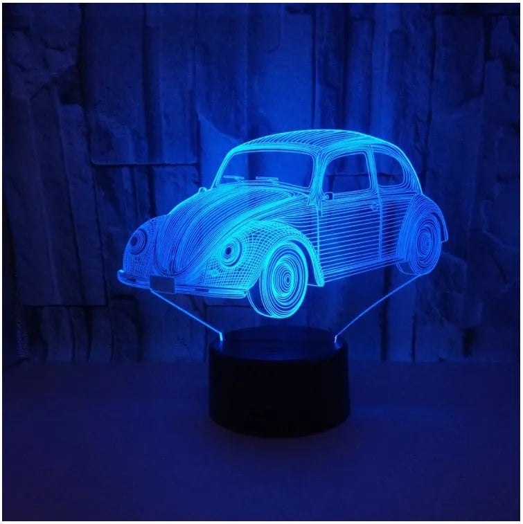 Modern 3D colourful LED table lamp with acrylic shade and remote control on desk