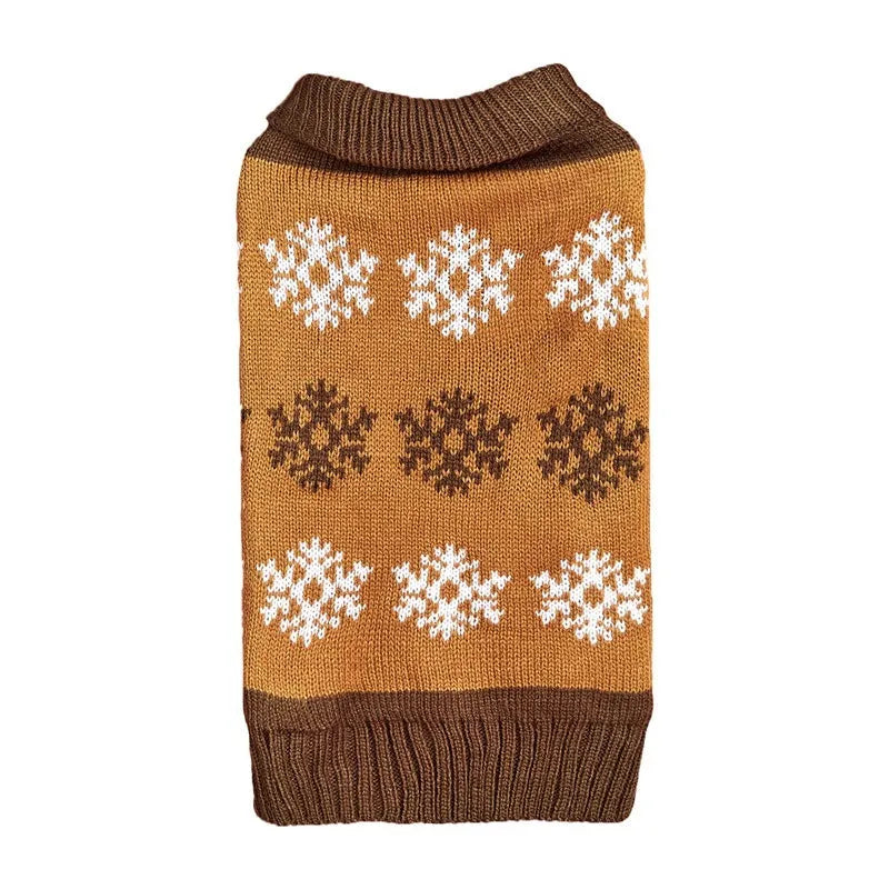 Grey or dark brown dog Christmas sweater with snowflake pattern, acrylic knitted construction