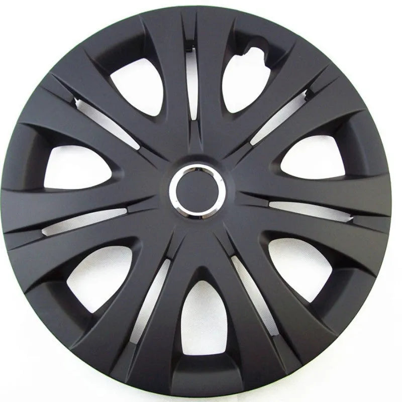 Universal monochrome ABS plastic wheel hub cover in silver, black, and electroplated finishes for 13-16 inch car rims.
