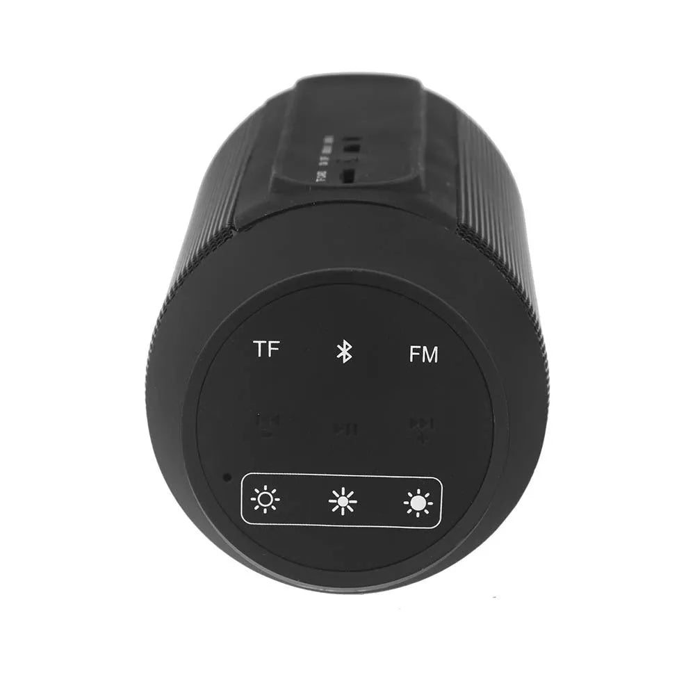 Mini black Bluetooth stereo speaker with RGB lighting and control buttons