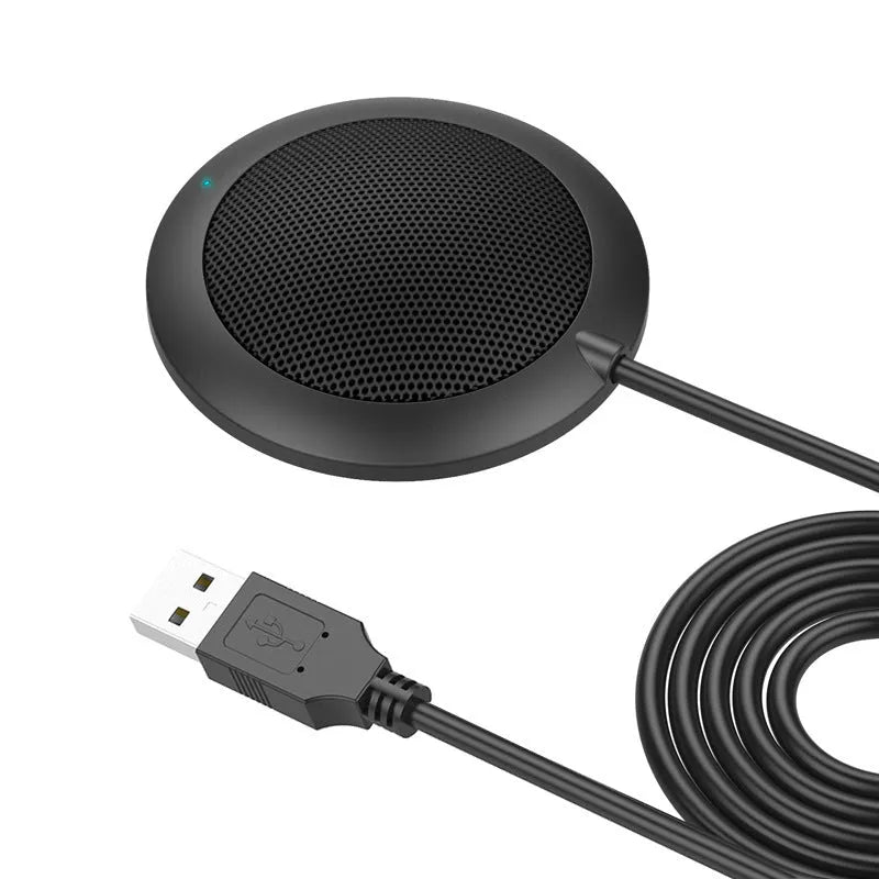 Black omnidirectional USB desktop microphone with zinc alloy shell and metal mesh cover