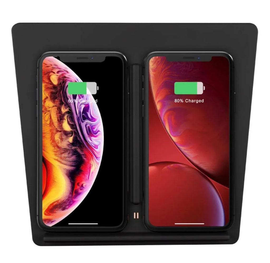 Black Tesla Model 3 wireless car charger pad, 10W max, 19.2 x 17.3 x 1.8cm, double separation line design