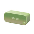 Elf Sugar Cube artificial intelligence smart WiFi speaker in blue, green, red, or white colours on a bookshelf.
