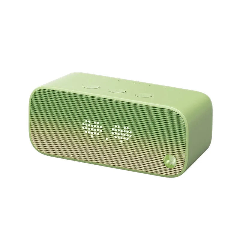 Elf Sugar Cube artificial intelligence smart WiFi speaker in blue, green, red, or white colours on a bookshelf.