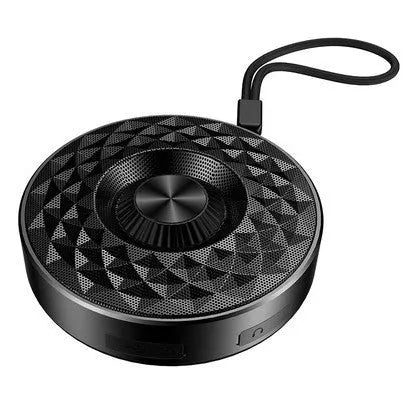 Mini Bluetooth speaker in black, orange, or silvery white colour options.