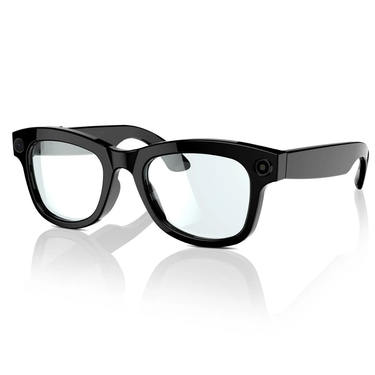 AI translation video glasses with black and transparent lens options, head-mounted design