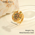 Geometric open mouth ring with pleated design and colour diamond inlays on stainless steel