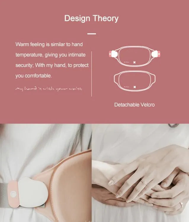 Rechargeable menstrual pain relief belt with 3-speed heating and massage, 300 x 150 x 10mm, Basic models style.