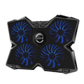 Blue LED computer cooling exhaust fan base with four 120mm fans, two speed switches, and USB ports