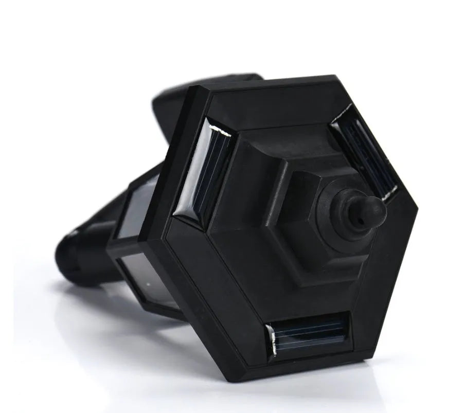 Black hexagonal solar-powered LED wall light for outdoor garden and security lighting
