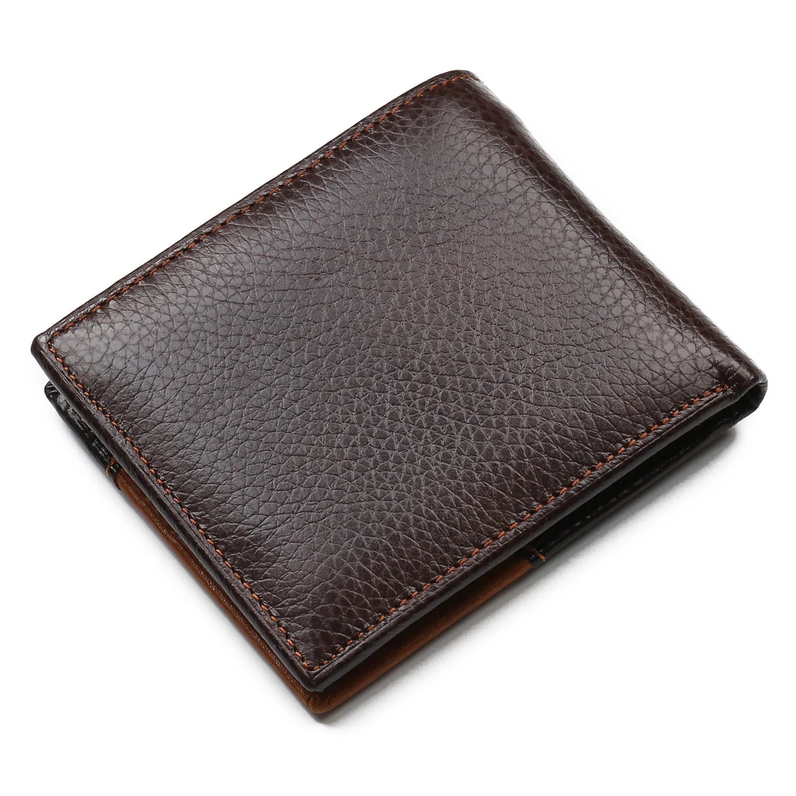 Men's soft leather three-fold wallet with personality stitching and multiple internal compartments