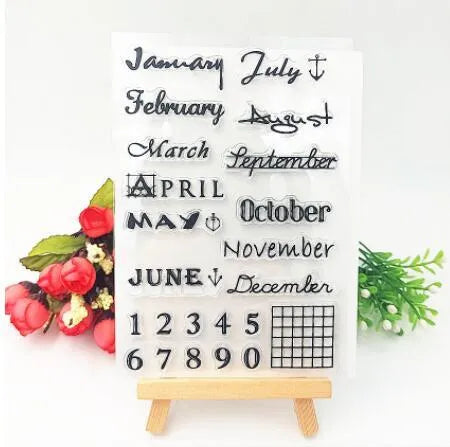 Clear transparent silicone stamp showing vintage icon and calendar date design.
