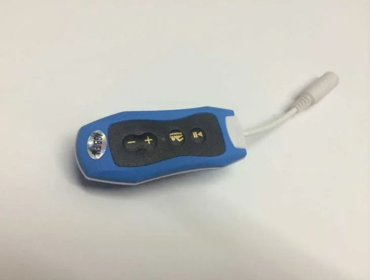 Compact black Bluetooth MP3 headset with IPX68 waterproof rating for swimming and running.