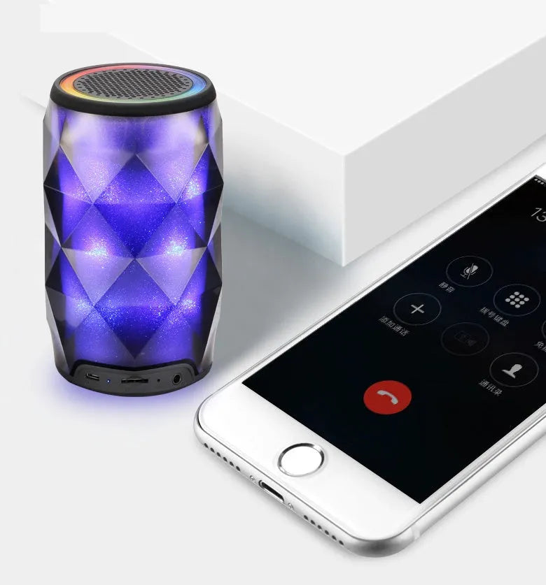 Black crystal diamond cut Coke can shaped lantern Bluetooth speaker with colourful lighting.