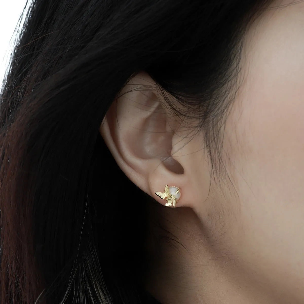 925 sterling silver butterfly stud earrings with electroplated white gold or gold finish for women
