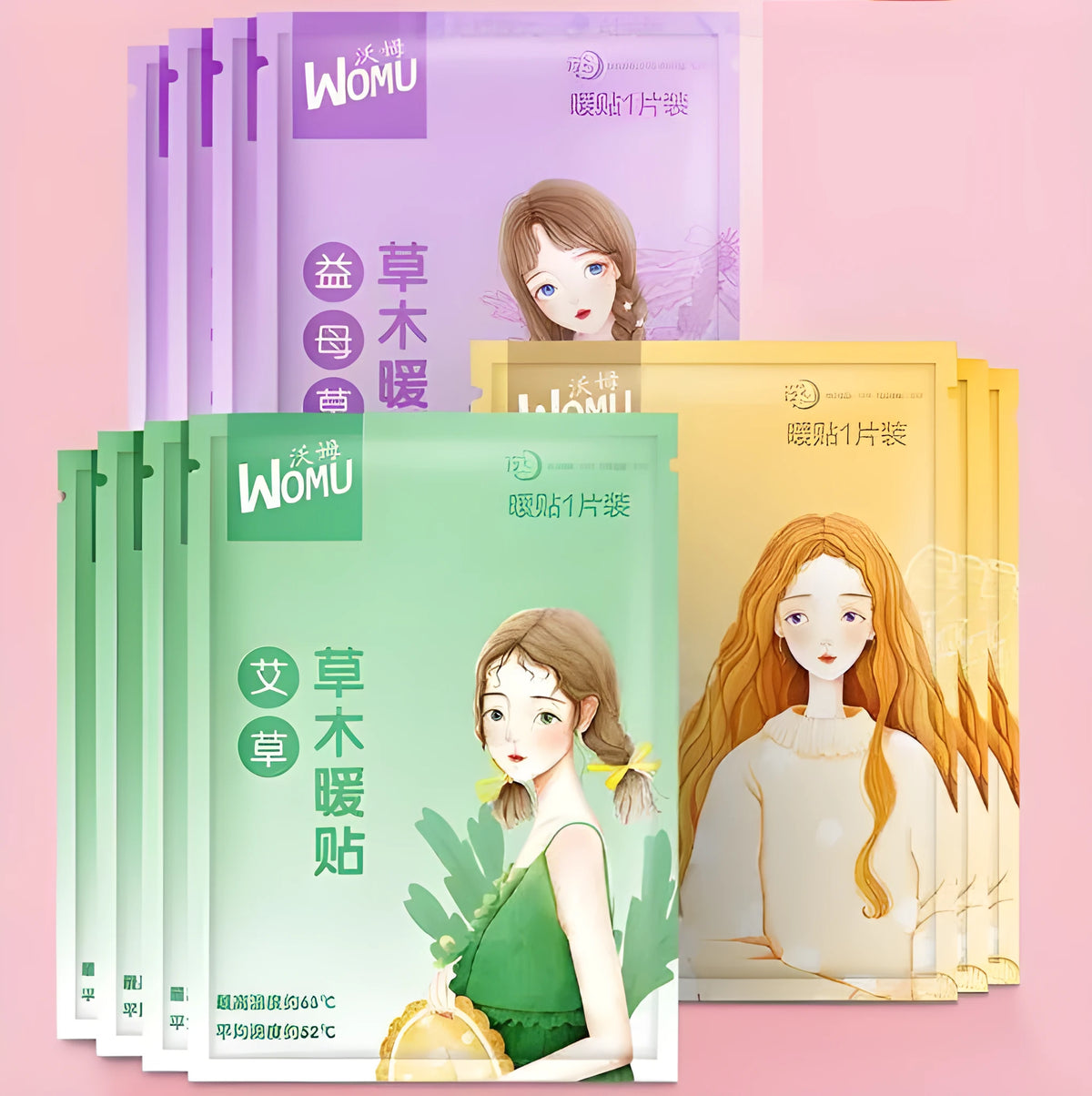 Self-heating uterus warming plaster in argy wormwood, ginger, motherwort, or sea salt variant.