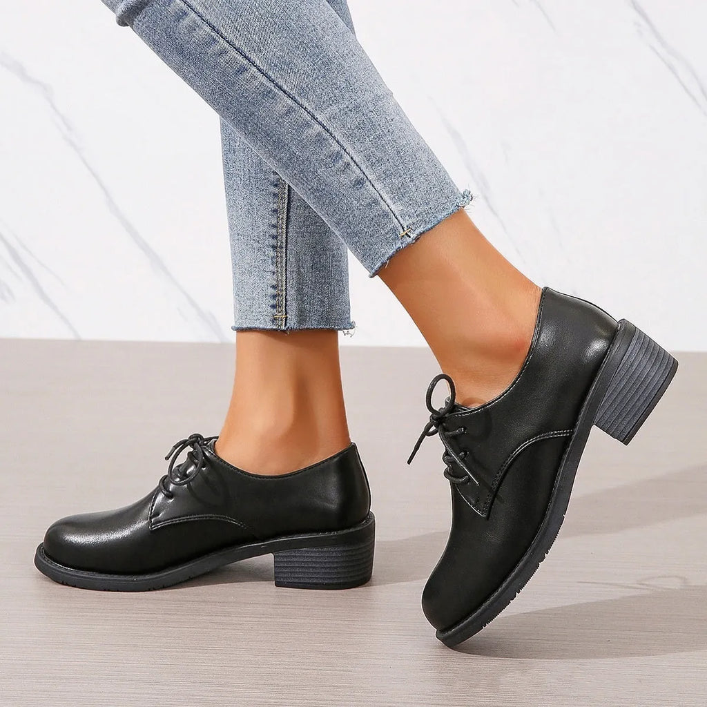 Black women's professional work shoes with thick chunky heel and soft sole