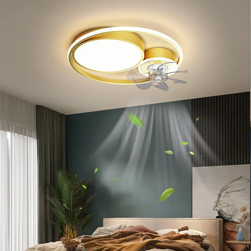 Black or gold ceiling fan light with 48cm metal blades and an acrylic lampshade