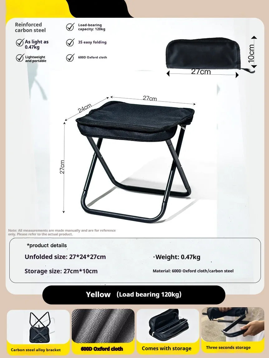 Lightweight foldable camp stool in pencil box design with Oxford cloth fabric