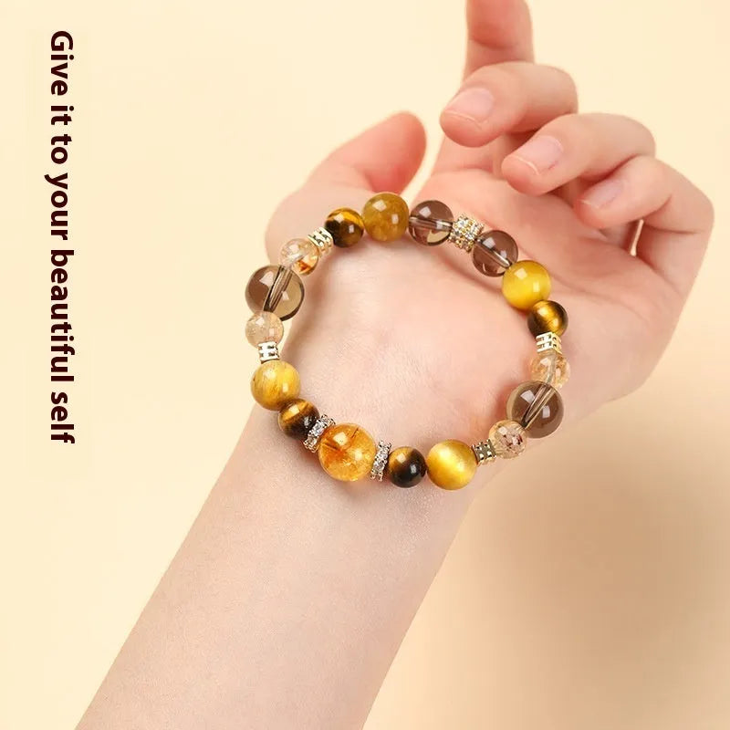Lucky Jinba natural yellow tower crystal tiger-eye bracelet with geometric design