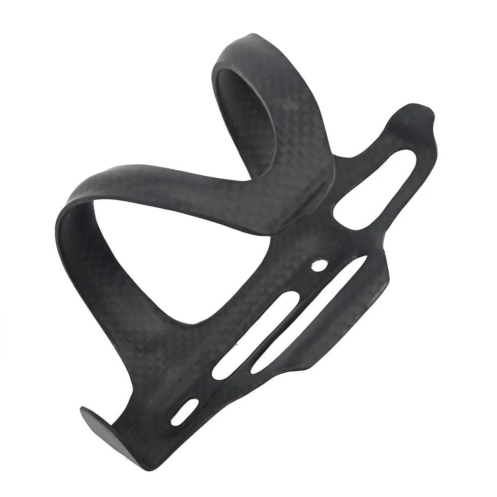 Black all-carbon fibre bicycle water bottle mounting bracket for road and mountain bikes.
