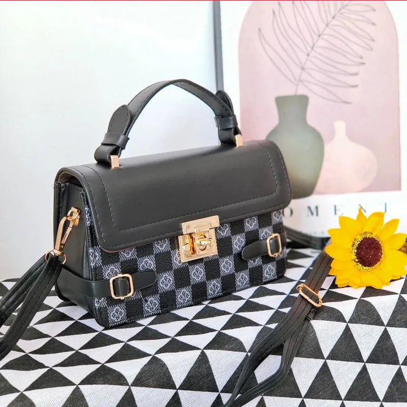 PU leather retro square crossbody bag with floral embroidery and diamond stitching pattern