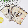 Set of nine minimalist cartoon style postcards depicting the retro Paris Tower and historic landmarks.