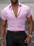 Men's short sleeve printed shirt with floral pattern in light blue colour showing cardigan style and elastic fabric